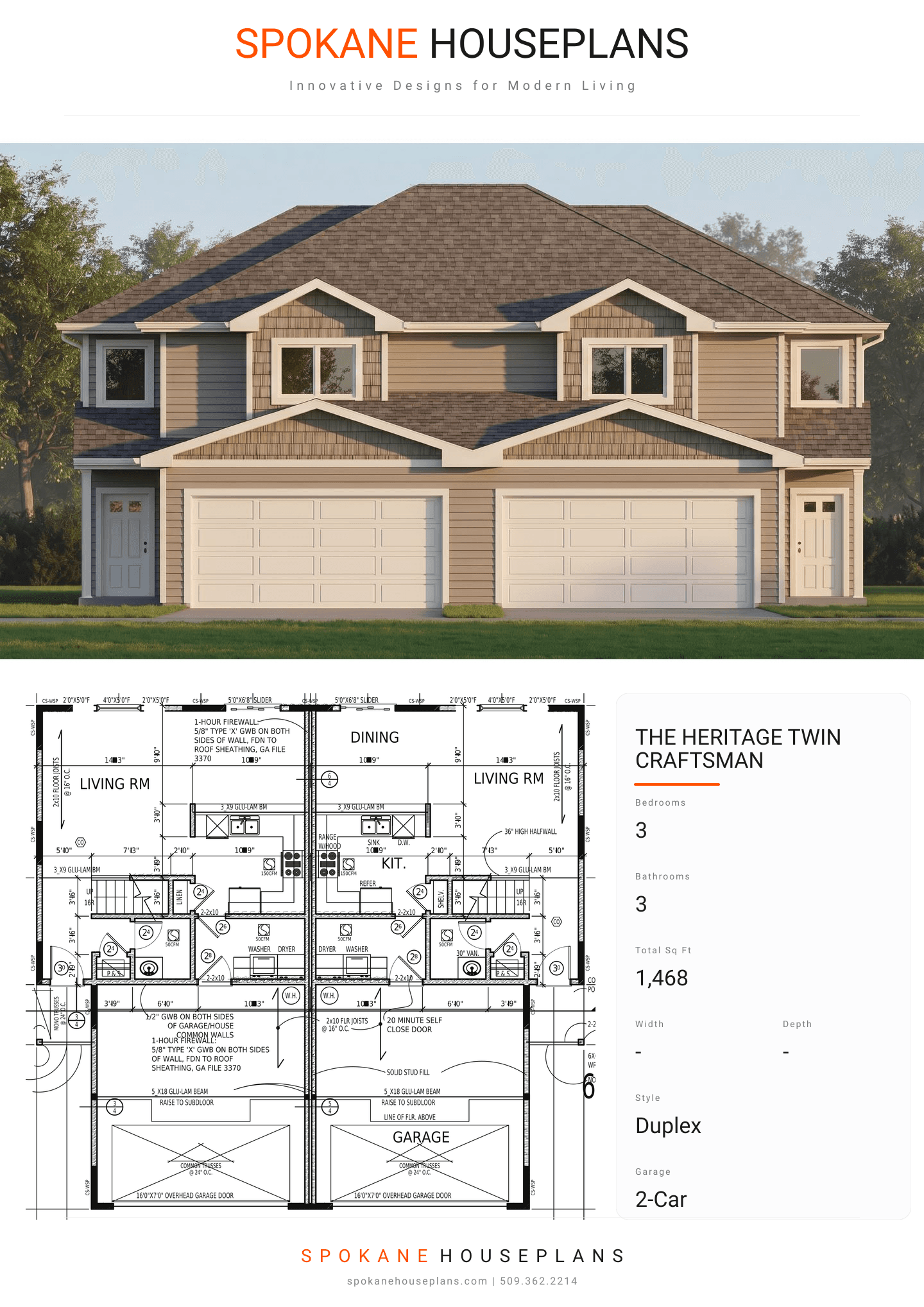THE HERITAGE TWIN CRAFTSMAN plan flyer
