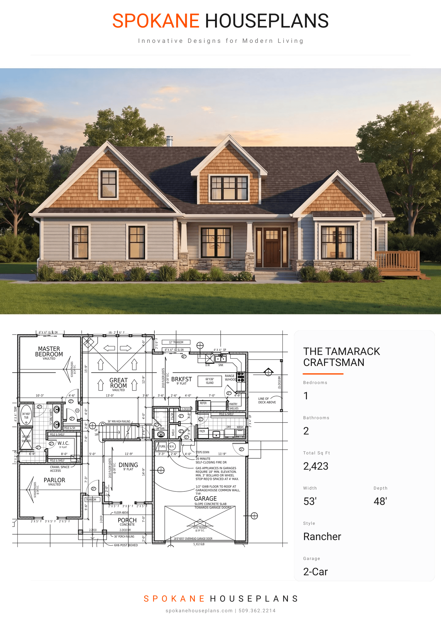 THE TAMARACK CRAFTSMAN plan flyer