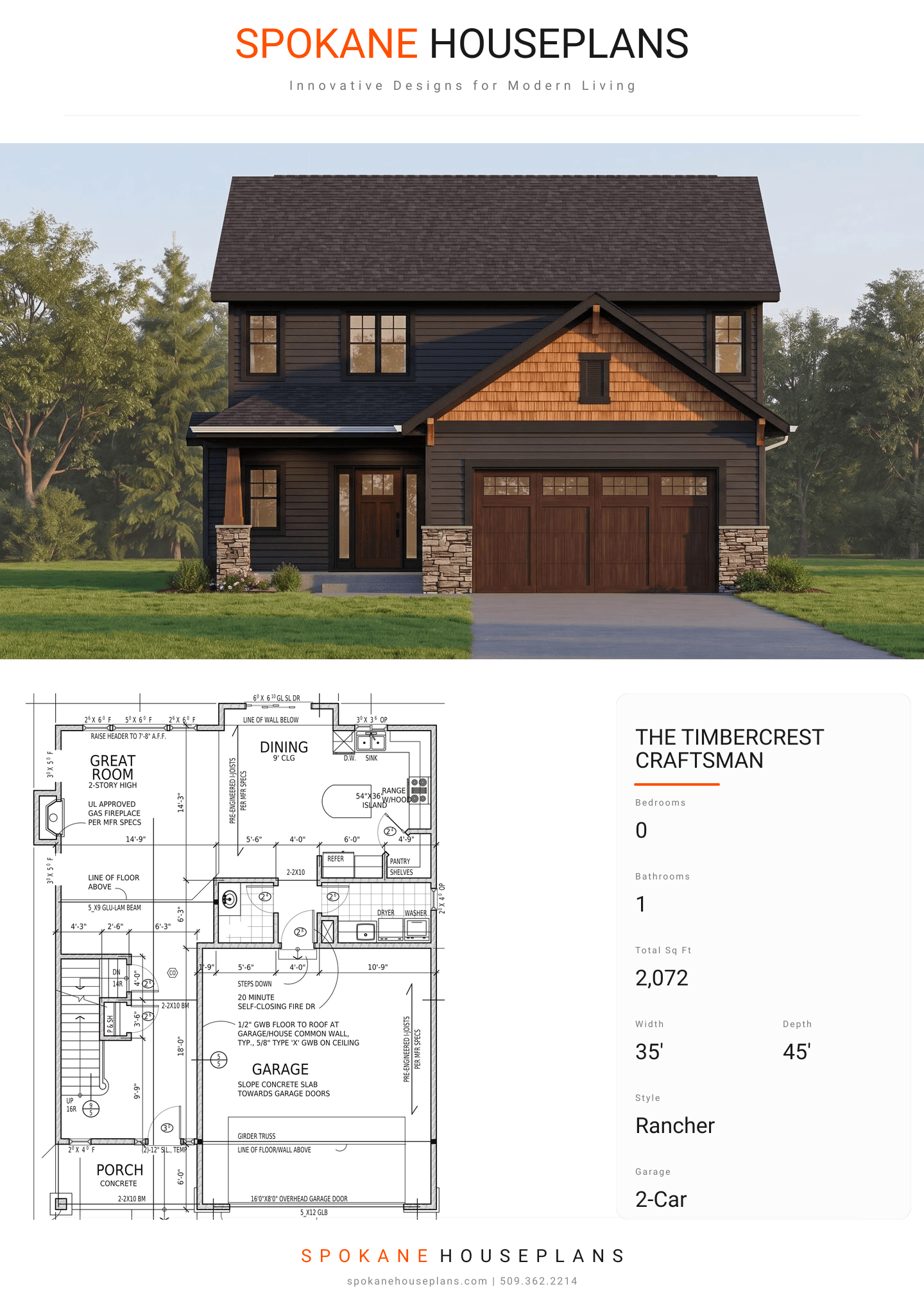 THE TIMBERCREST CRAFTSMAN plan flyer