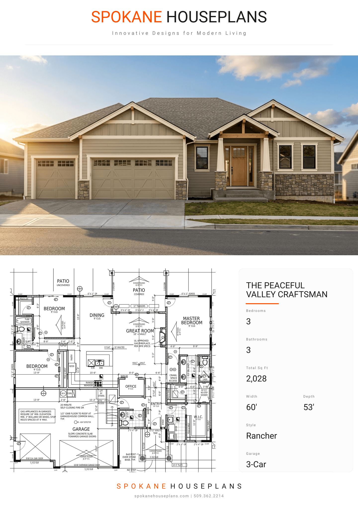 THE PEACEFUL VALLEY CRAFTSMAN plan flyer
