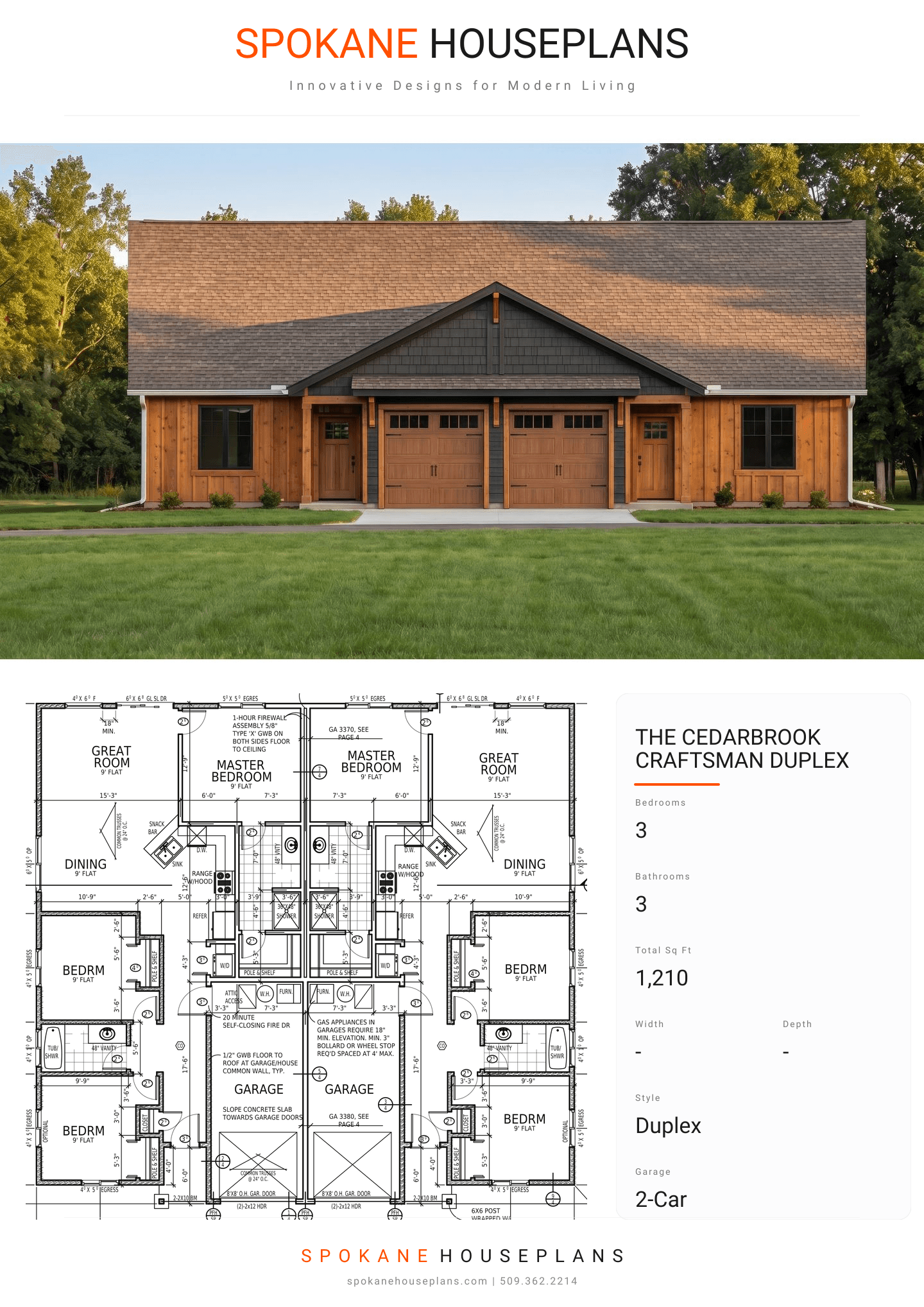 THE CEDARBROOK CRAFTSMAN DUPLEX plan flyer