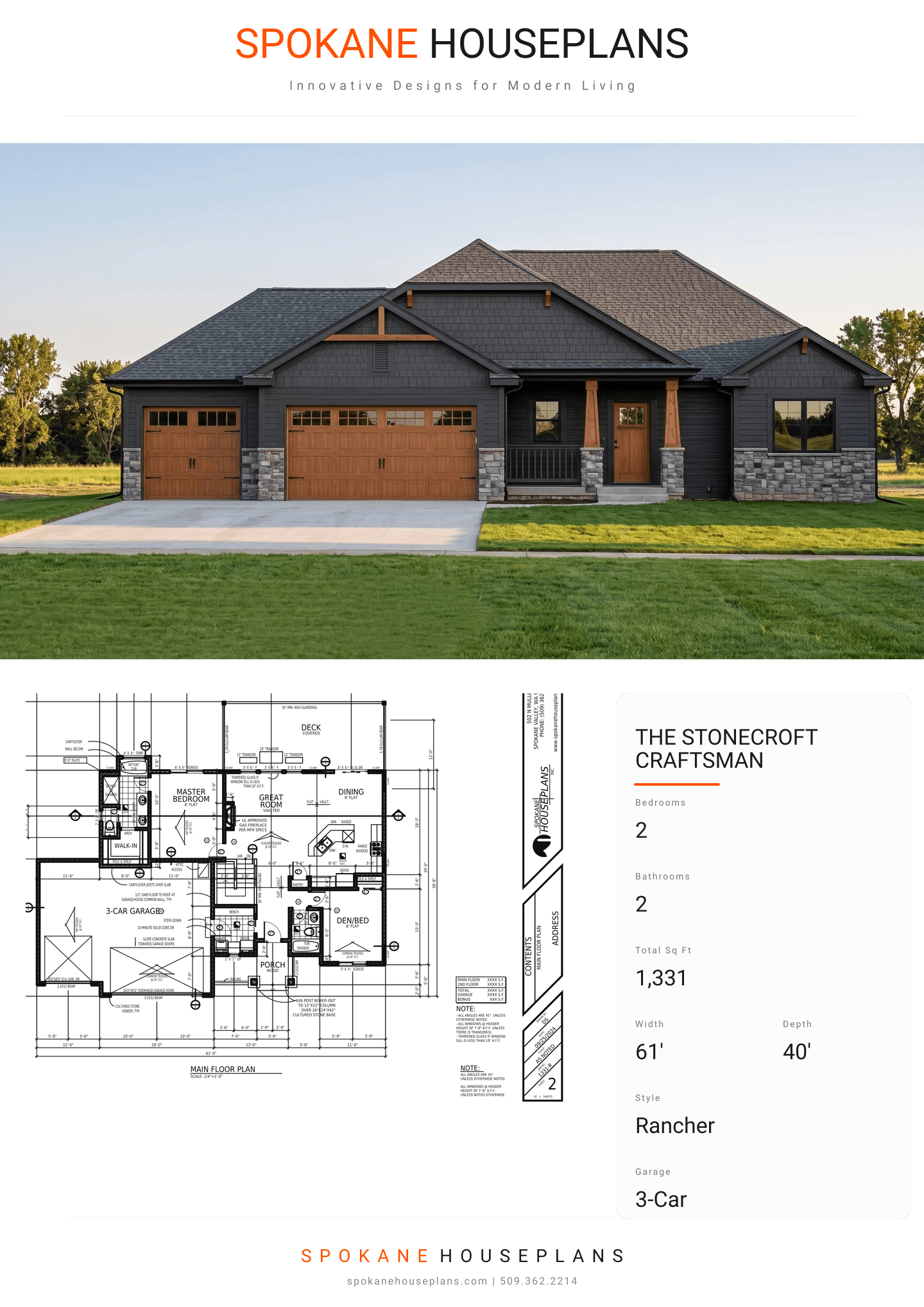 THE STONECROFT CRAFTSMAN plan flyer