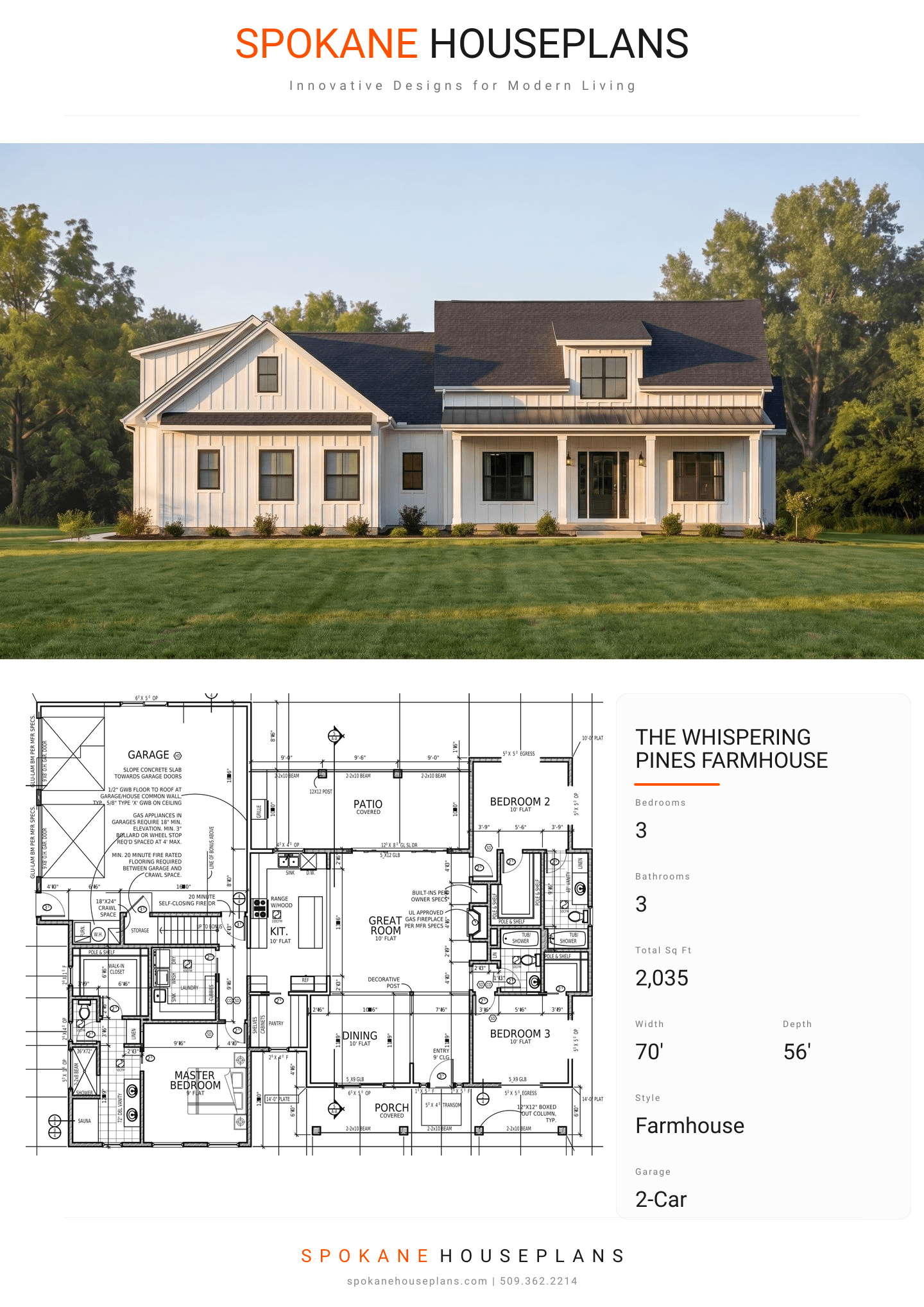 THE WHISPERING PINES FARMHOUSE plan flyer