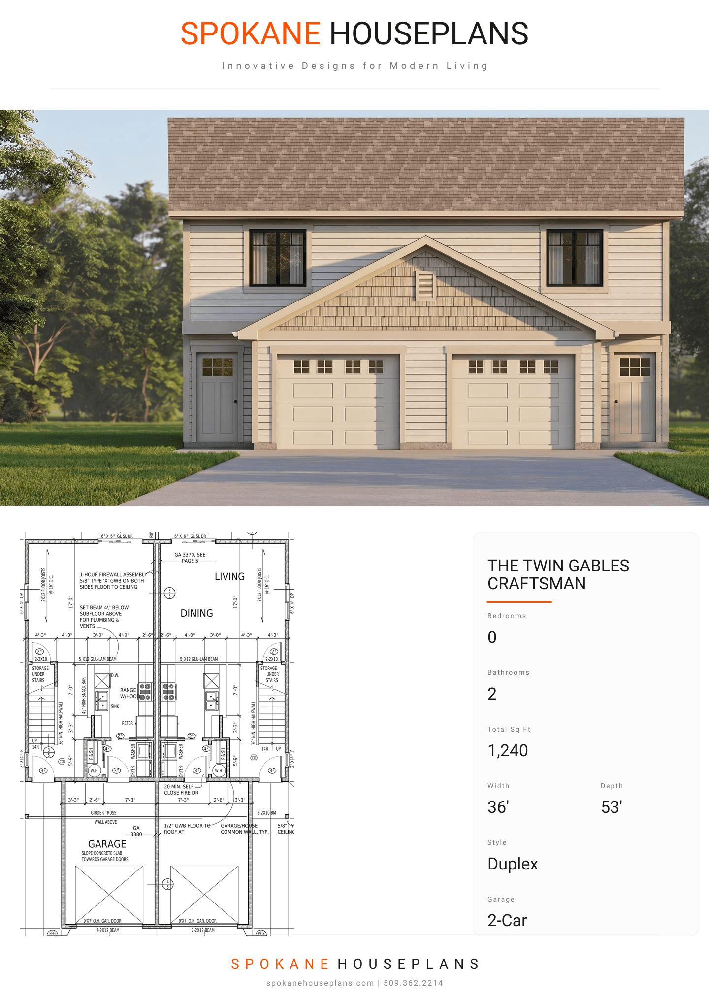 THE TWIN GABLES CRAFTSMAN plan flyer